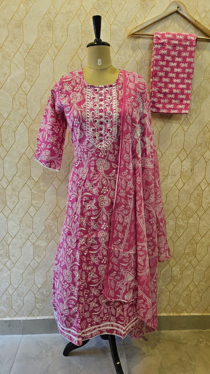 Rose Petal Bloom Cotton Kurthi Set
