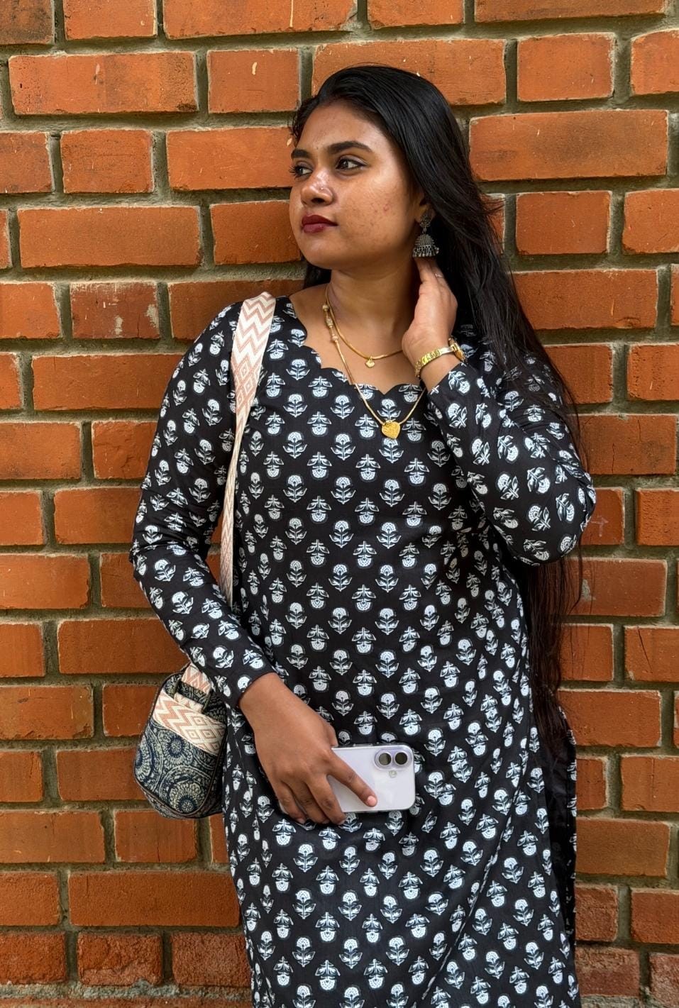 Black Printed Straight Kurta Top