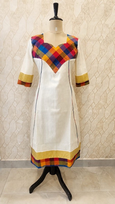 Onam special Multicolor checked Yoke Kurthi