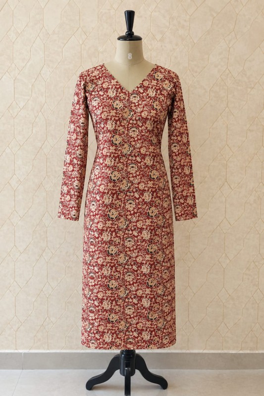 Maroon Kalamkari Printed Slit Kurta