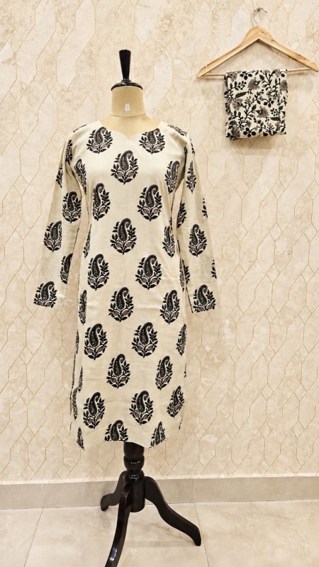 Cream & Black Printed  Co-ord Set