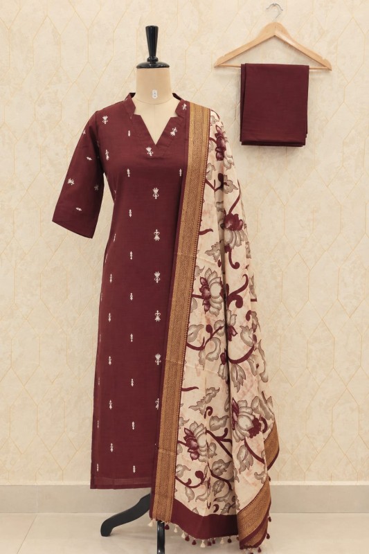 Maroon Raw silk Kurthi set with Kalamkari Dupatta