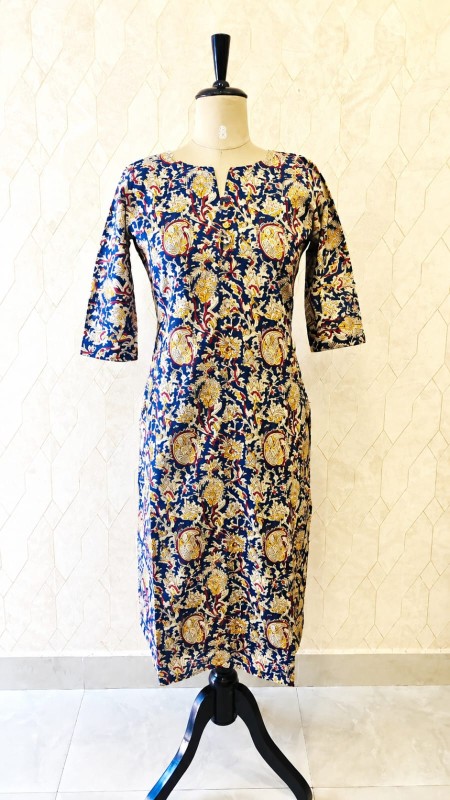 Navy Blue Kalamkari Printed Kurthi